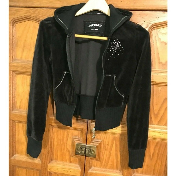 Limited Too Black Velvet Hoodie w Rhinestones Zipper Sweatshirt Pockets Size Y14 - Picture 3 of 8